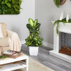 Nearly Natural 46-in Golden Dieffenbachia Artificial Plant In White Metal Planter -Artificial Plant Shop GUEST c4e7cd76 347f 4209 8acb 084772658692