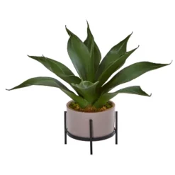 Nearly Natural 14-in Agave Succulent In Decorative Planter