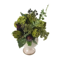 15" X 17" Artificial Artichoke And Hydrangea Flower Plant Arrangement In Planter - Nearly Natural