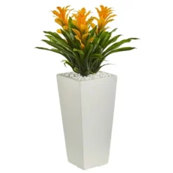 Nearly Natural Triple Bromeliad Artificial Plant In White Tower Planter, Red -Artificial Plant Shop GUEST ca24f7f9 be37 4a55 ae23 3744a8a94afe