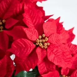Nearly Natural 19-in Artificial Lush Poinsettia Arrangement In Red Wrapped Planter -Artificial Plant Shop GUEST dab4af9f 935a 4c81 83dc 862c1bd42aa1
