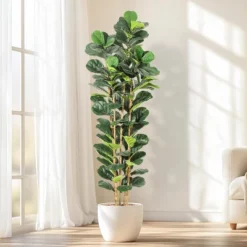 Whizmax Artificial Fiddle Leaf Fig Tree, Faux Trees With Fake Plants Fiddle Leaves Greenery With White Tall Planter For Home Office Decor -Artificial Plant Shop GUEST dec8ab82 f84e 4b02 a553 0b1242bd1f92