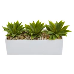Agave Succulent In Rectangular Planter - Nearly Natural
