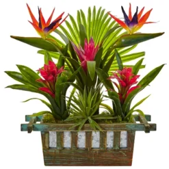 Nearly Natural Bird Of Paradise And Bromeliad In Planter