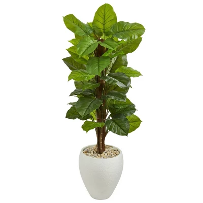 Nearly Natural 5-ft Large Leaf Philodendron Artificial Plant In White Oval Planter (Real Touch) 3 Nearly Natural 5-ft Large Leaf Philodendron Artificial Plant In White Oval Planter (Real Touch)